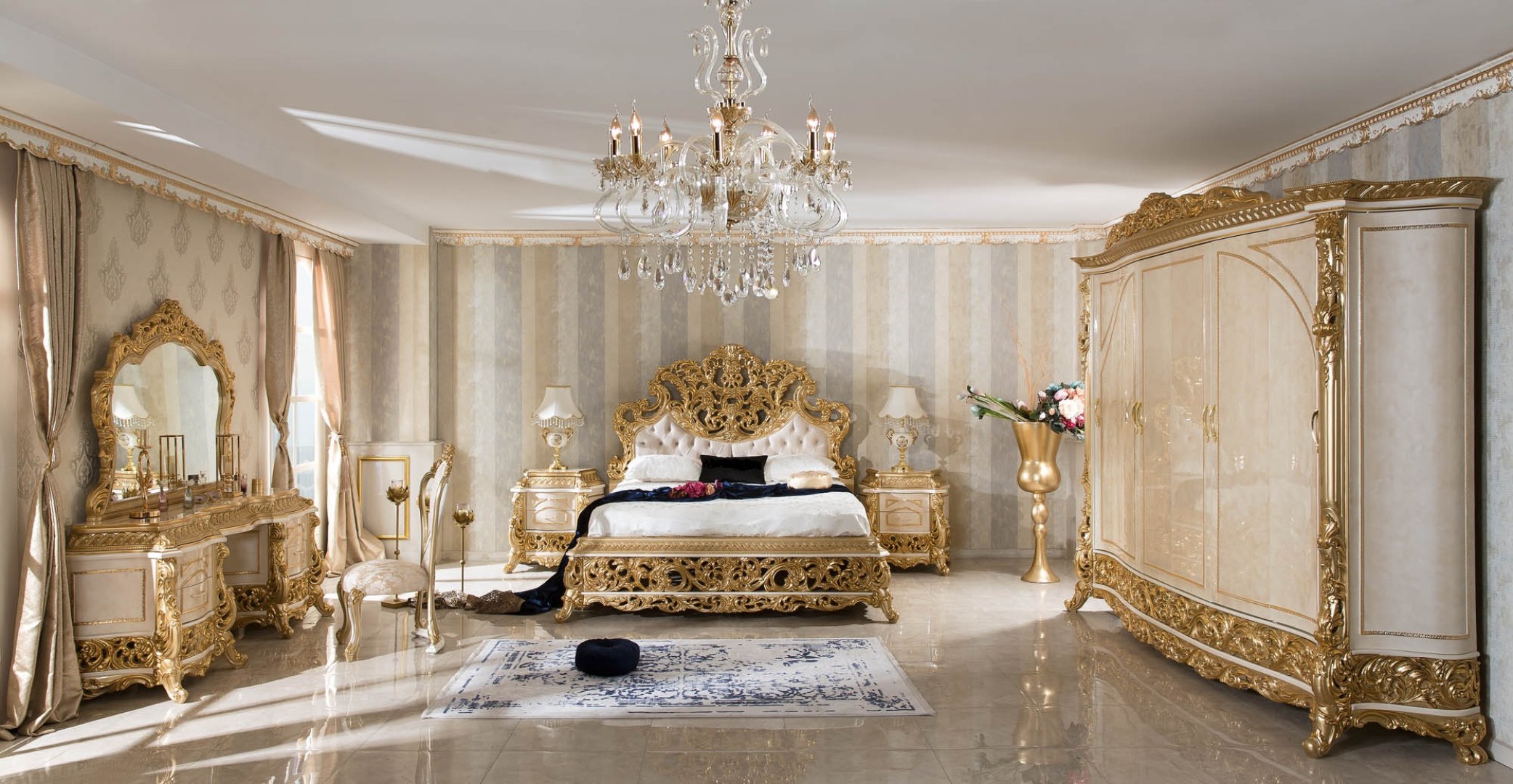 Asya Klasik Oymalı Yatak Odası